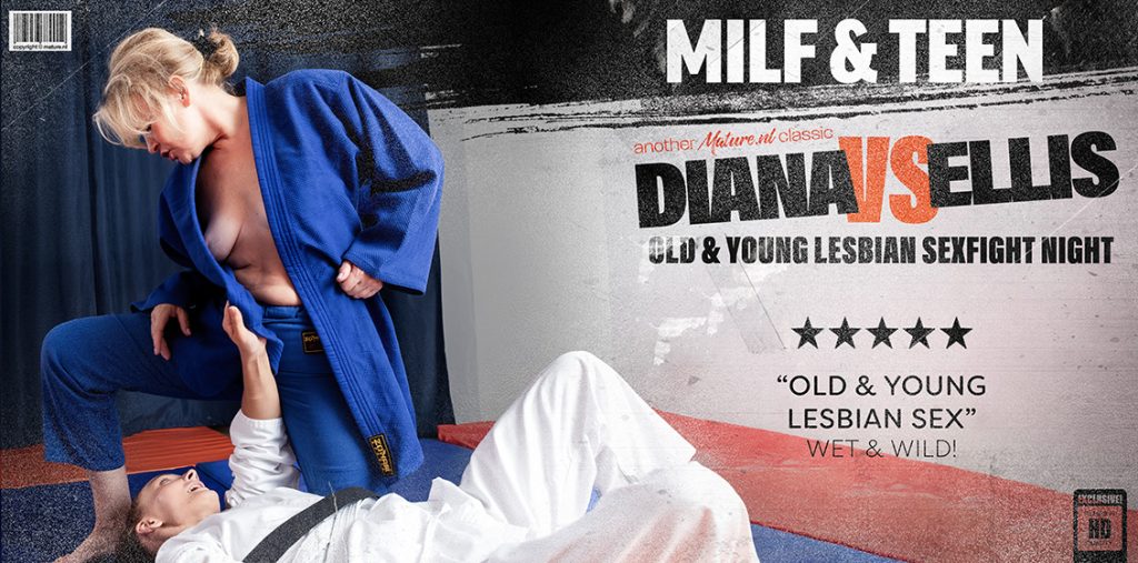 45952 0 Mature.NL – Diana, Ellis Courtney – 57 year old MILF Diana gets wet with 26 year old Ellis in this old and young lesbian sexfight match