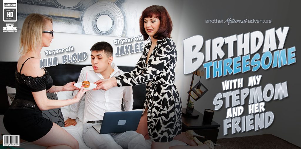 51829 0 Mature.NL – Bruno Baxter, Jaylee, Laura Blond – Stepmom Jaylee and her best friend Laura Blonde give a stepson a hot birthday threesome in bed!